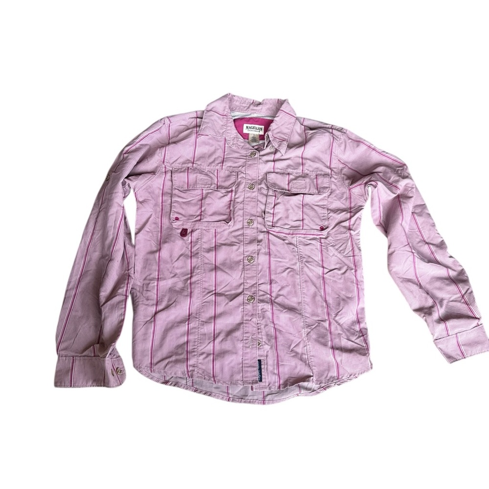 Magellan Outdoors Pink Striped Shirt
